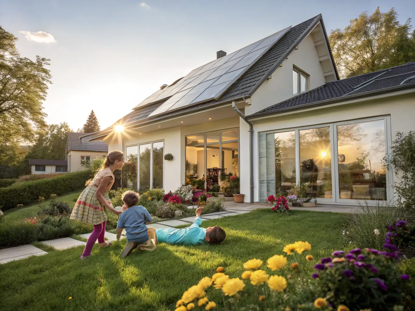 A family enjoying their sustainable off-grid home, financed by Little Home Loans, highlighting the benefits of eco-friendly living.