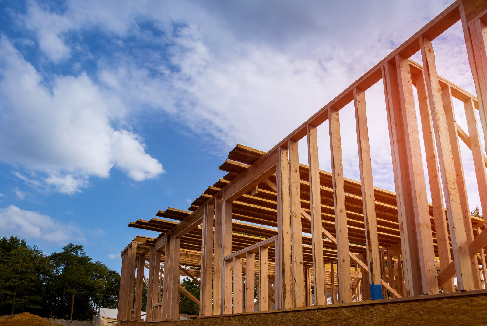 New house under construction at the timber frame stage